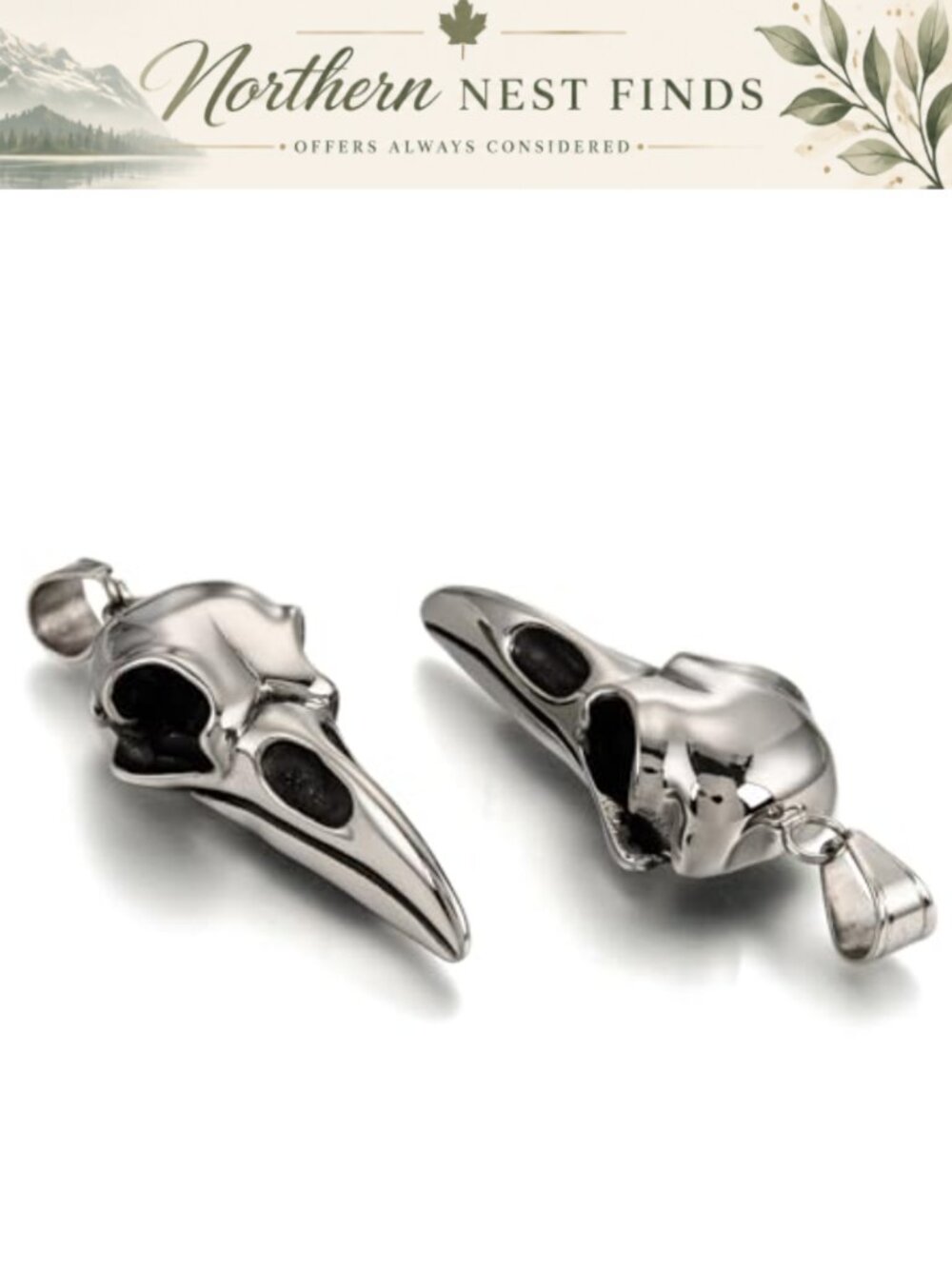 5pc Stainless Steel Raven Skull Charms Necklace Jewelry Making DIY Crafts